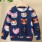 HWMFSNHFZ Girls' Lightweight Long Sleeve Cartoon Cat Print Sweatshirt - Soft Pink Crew Neck Casual Pullover for Spring & Fall, All-Season Comfort, Cute Sweaters -