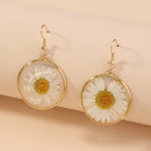 Nickle-Free Copper Dangle Earrings - Nooxian Elegant White Chrysanthemum - Boho Vacation Style with Golden-Tone Finish, Perfect for Everyday & Getaways -