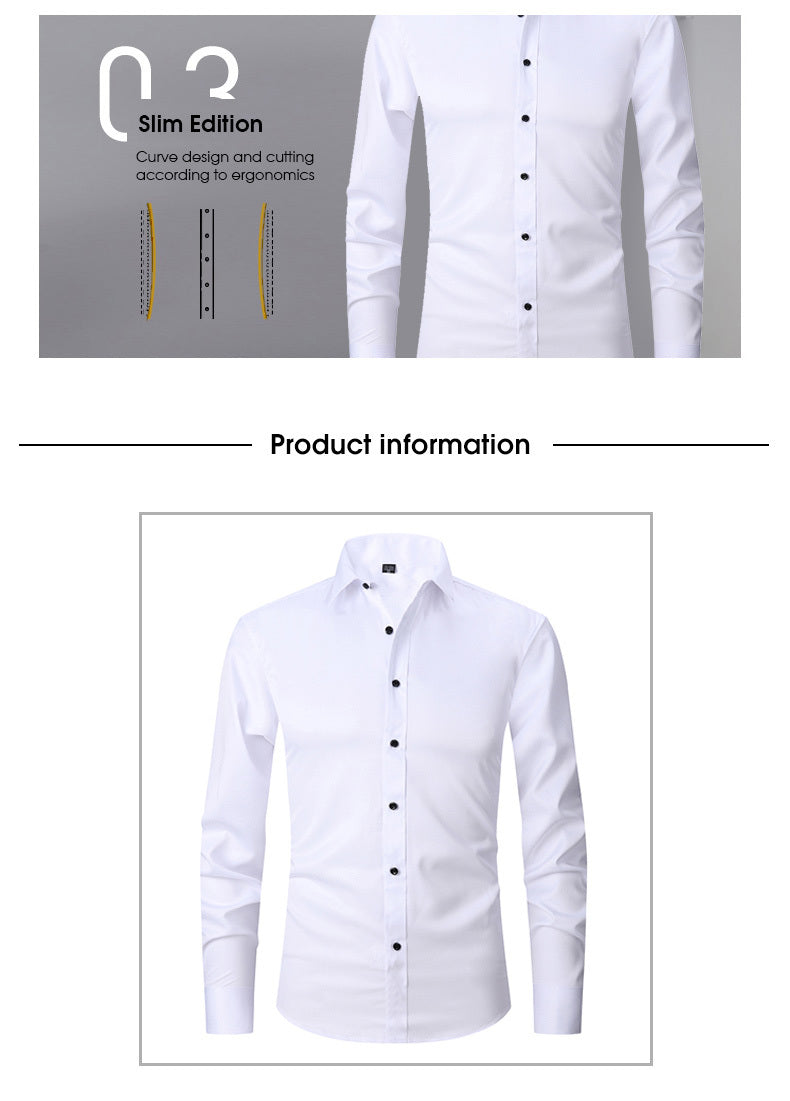 Men'S Slim-Fit Stretch Formal Shirt, Light Business Lapel Long Sleeve Shirt, Men'S Business Shirt Wrinkle-Resistant and Durable Solid Color Formal Long Sleeve Shirt with Buttons and Pockets Suitable for Work, Commuting, Datin -
