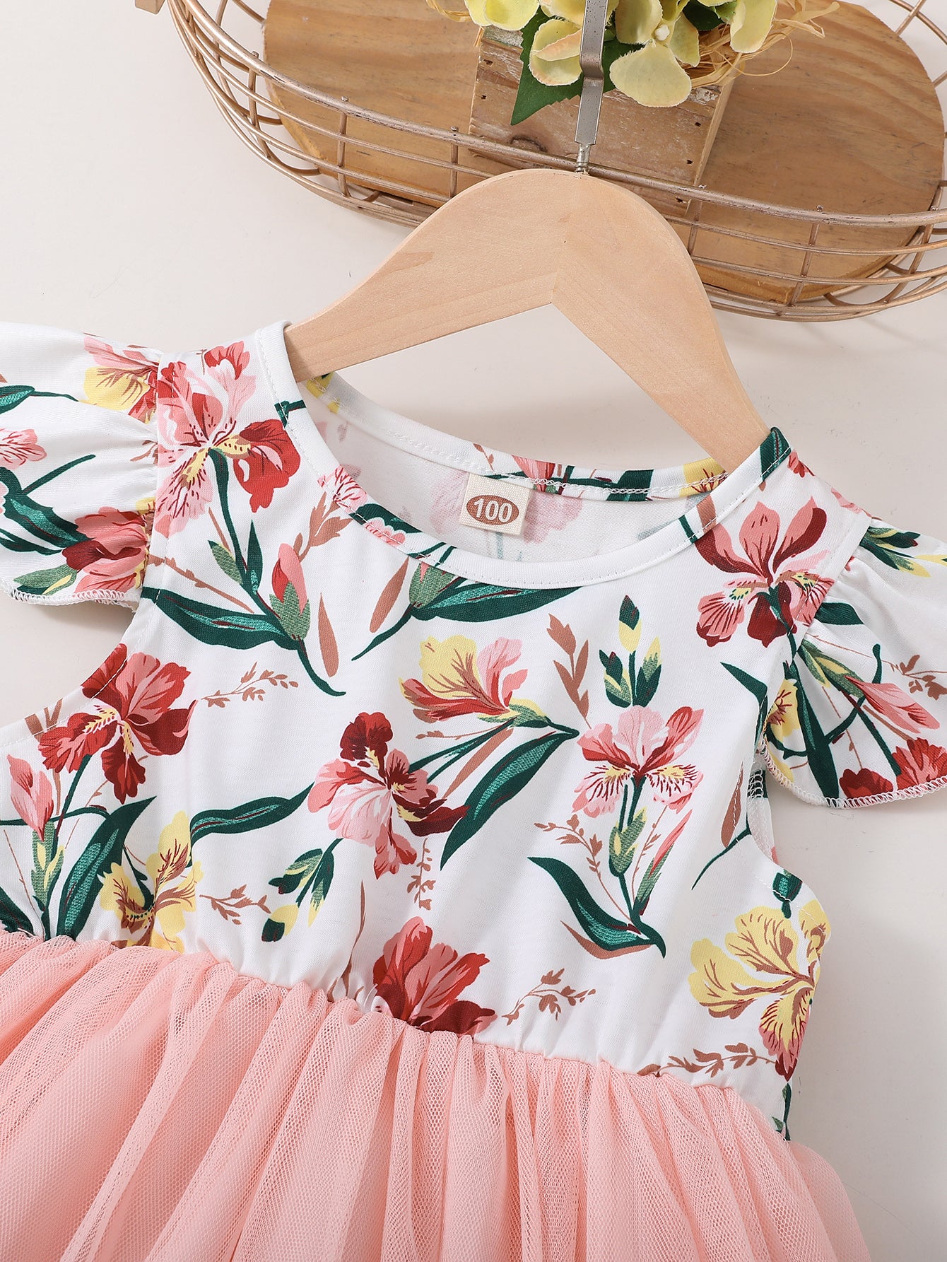Girls' Floral dress - Floral print party & Everyday summer dress, Pastel pink Floral skirts, Machine Washable Girls' Clothing for Birthdays, Garden Parties, Family Outings - HWMFSNHFZ, Round Neckline Top, Nontransparent Fabri -