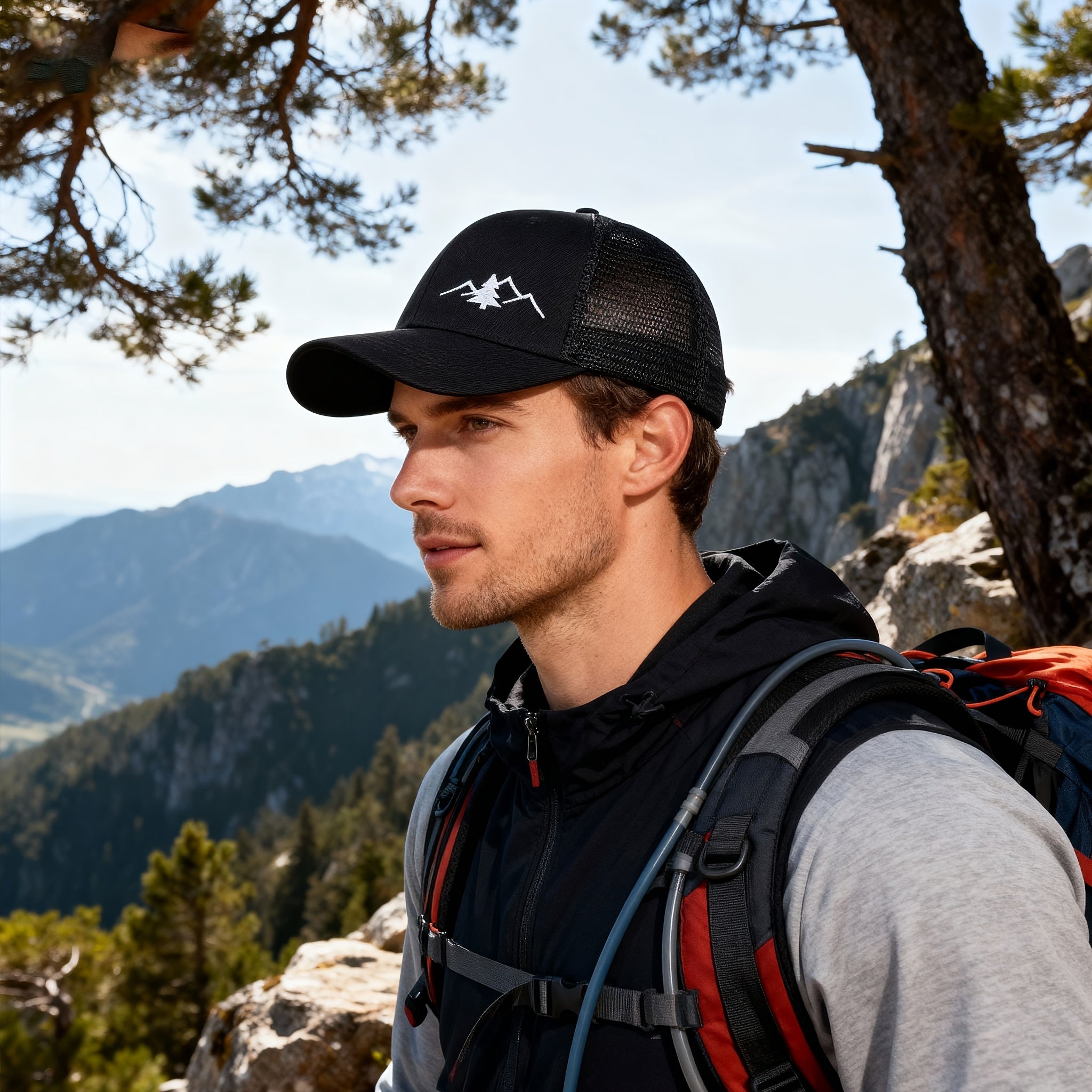 Vintage Pine Tree Embroidered Trucker Cap -