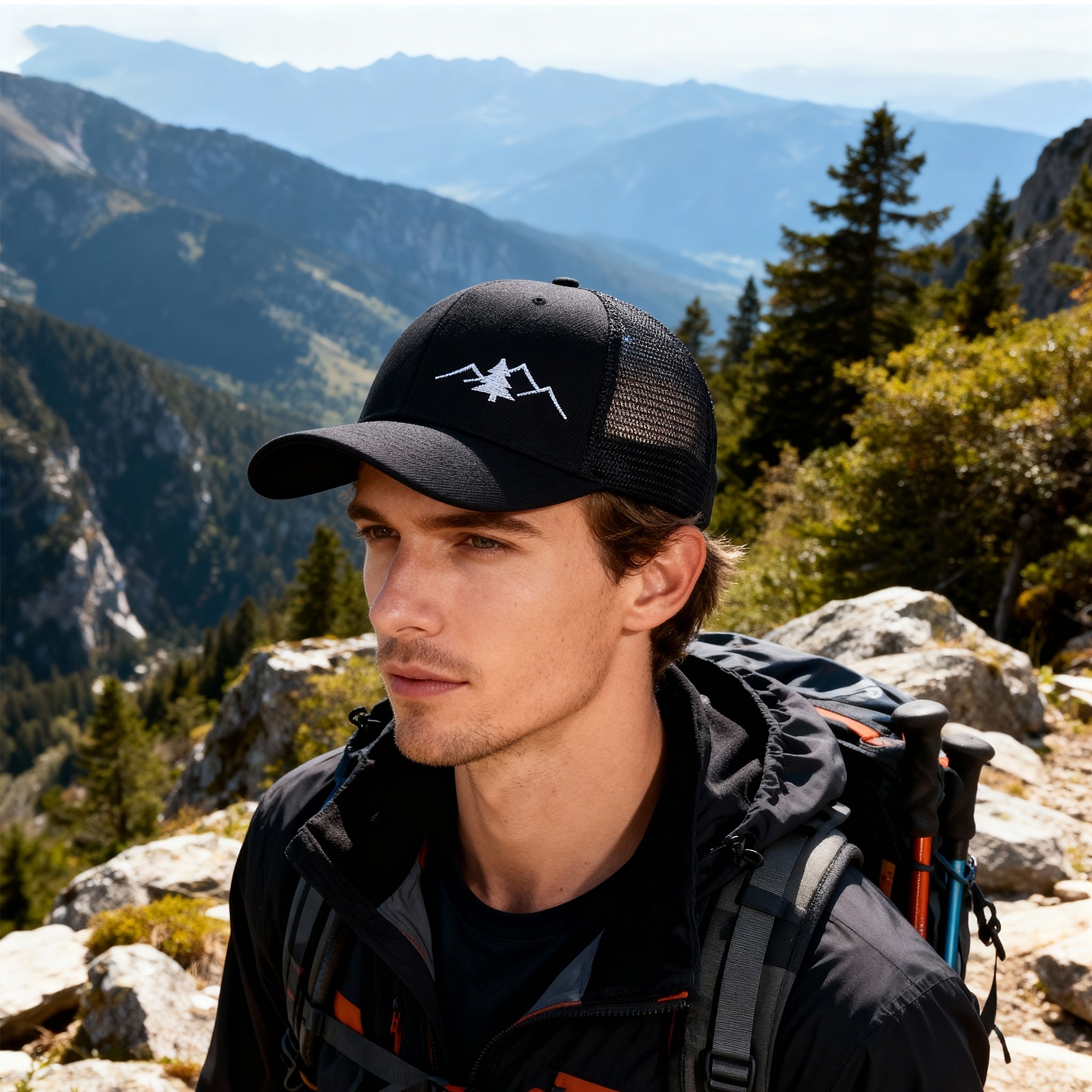 Vintage Pine Tree Embroidered Trucker Cap -