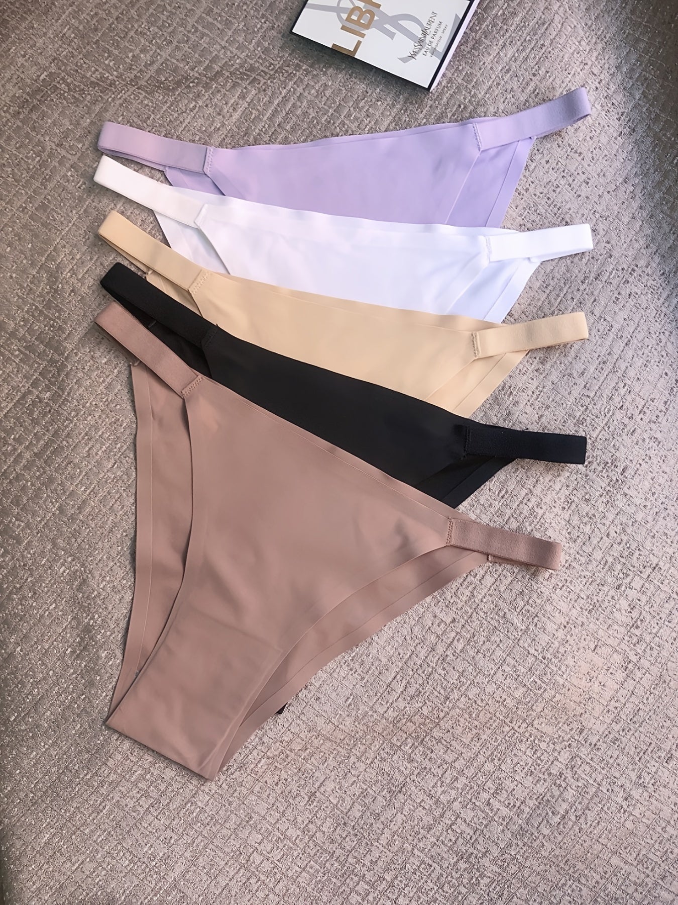 5pcs Seamless Women's Bikini Panties - Comfortable, Stretchy Nylon/Elastane Blend, Low-Rise, Solid Color in Casual to Yoga Fitness Wear, Breathable & Soft -