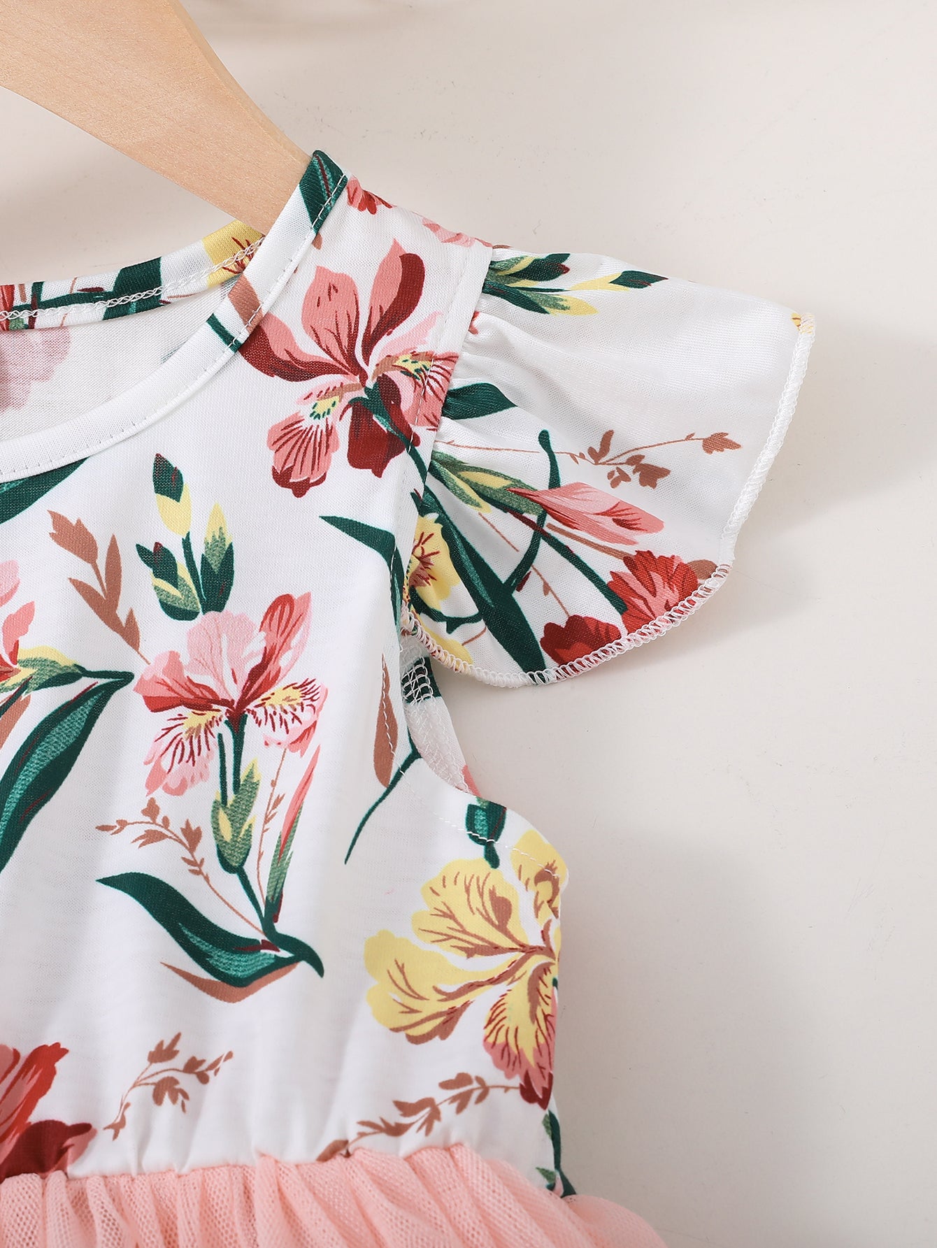 Girls' Floral dress - Floral print party & Everyday summer dress, Pastel pink Floral skirts, Machine Washable Girls' Clothing for Birthdays, Garden Parties, Family Outings - HWMFSNHFZ, Round Neckline Top, Nontransparent Fabri -