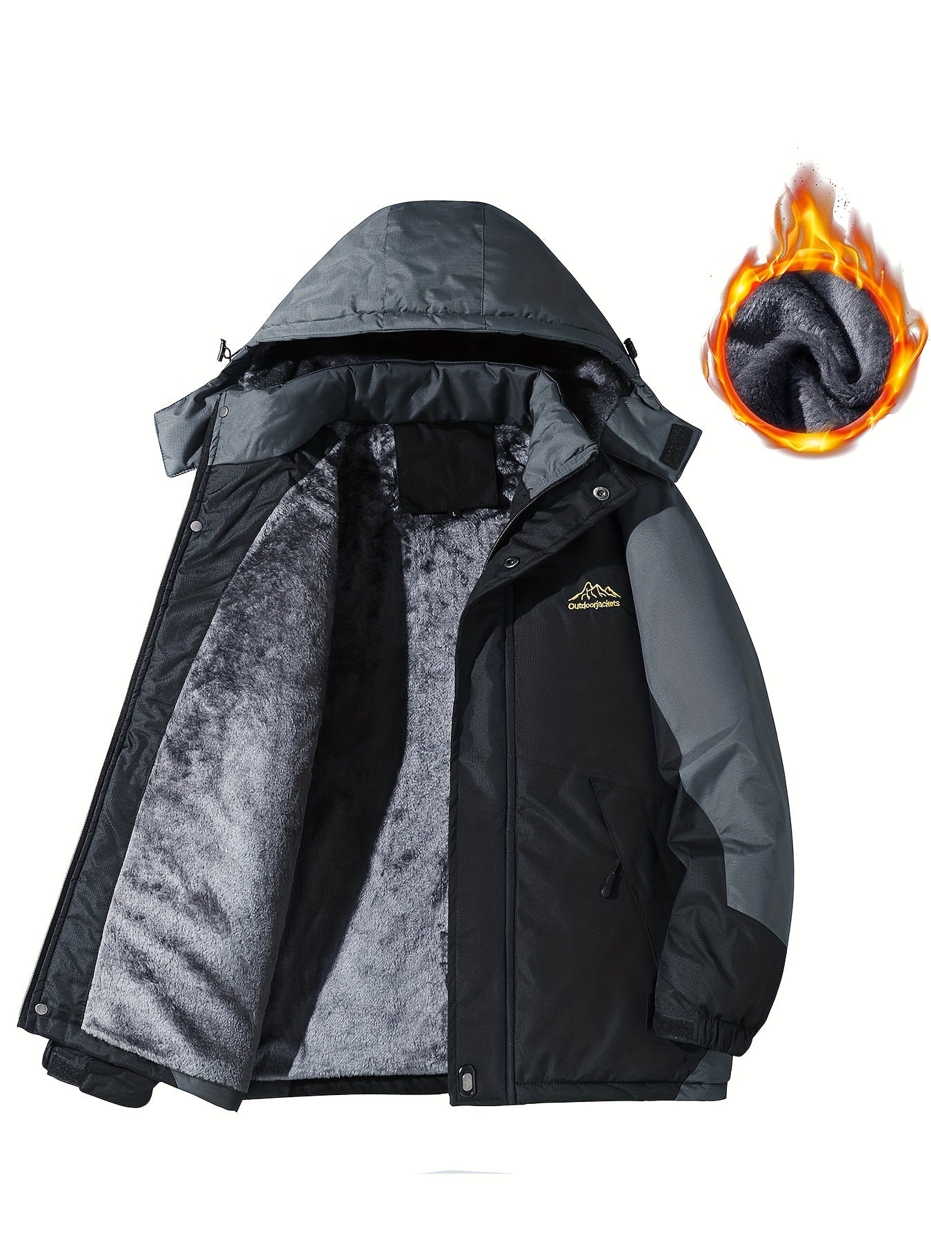 Men'S Casual Color Block Thick Hooded Jacket, Windproof Single-Layer Fleece Jacket for Fall Winter Jacket Gifts -
