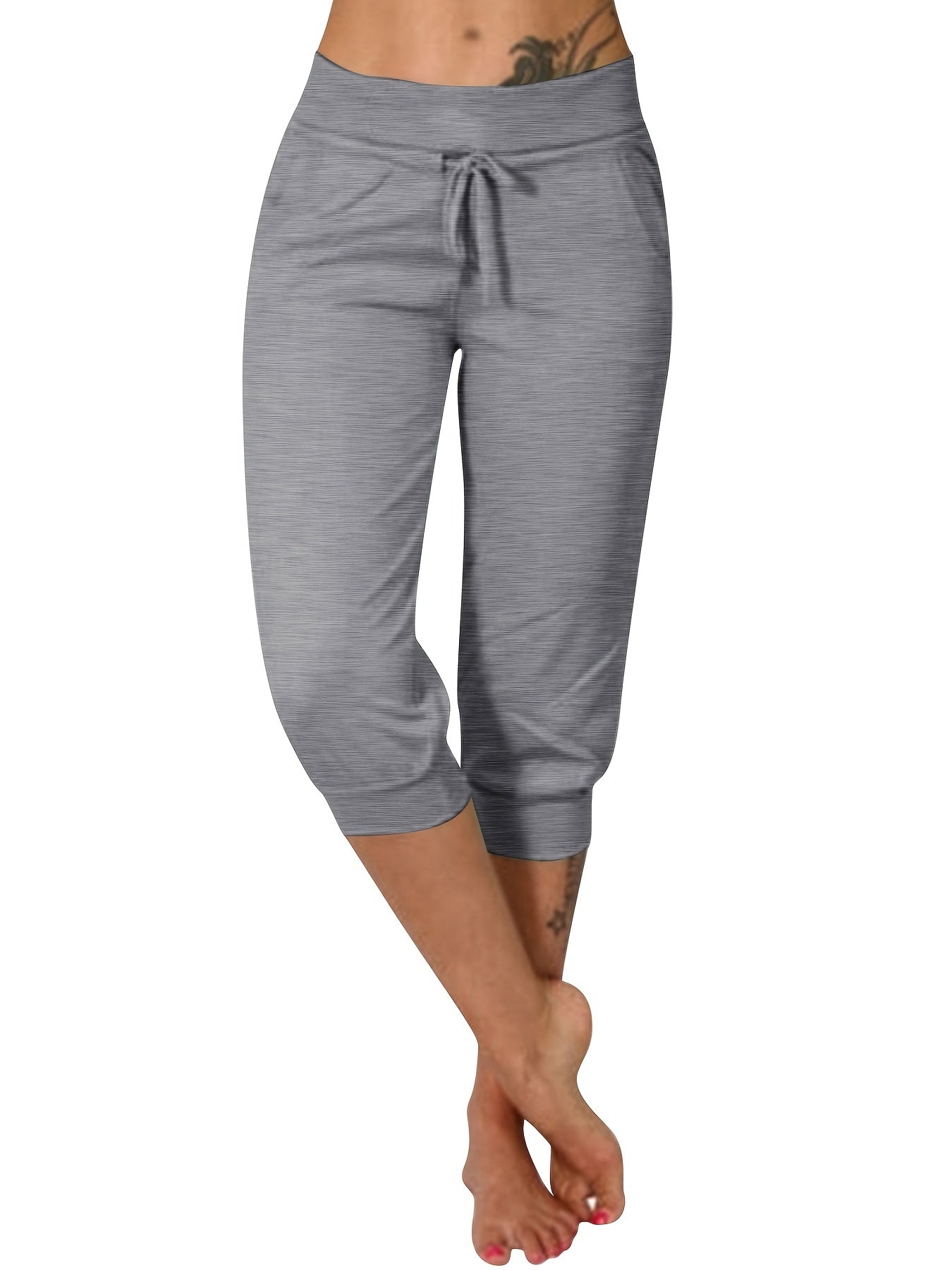 Women'S High-Waist Drawstring Side Pants - Stretchy Polyester Blend, Solid Color Black, Comfortable Casual Style for All Seasons, Everyday Comfort Wear | Highwaist Trousers | Tailored Fit -