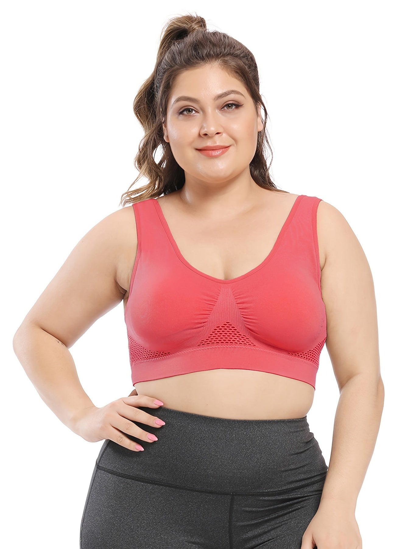 [Gentle Care] Plus Size Seamless Sports Bra for Women - Purple, Breathable Mesh Fabric, Push-Up with Removable Pads, Comfort Fit Vest Style, Sizes 36XL to 40XL, Plus Size Bra -