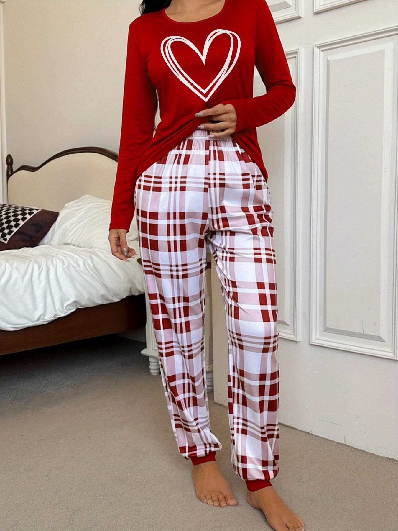 Ladies' Heart Print Pajama Set -