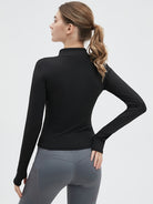 Women's Activewear: Solid Color Full Zipper Jacket With Turtle Neck, Long Sleeve & Thumb Hole For Fitness & Sports -