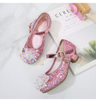 Girls' Elsa Princess High Heel Pumps - Sparkling Glitter Block Heel Shoes with Floral Embellishments, Lightweight Faux Cover for Spring & Fall, Weddings, Parties, Casual Wear, Shoes for Girls, Wedding Guest Shoes, Elegant Sho -