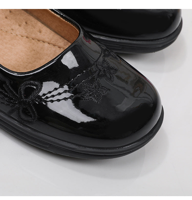 [School Essential] Girls' Black Mary Jane Flats with Bow Detail - Non-Slip, Comfortable PU Insole, Round Toe Casual & Performance Shoes for Students, Perfect for Spring/Autumn, Casual Youngsters Shoes|Strap Adornment Footwear -