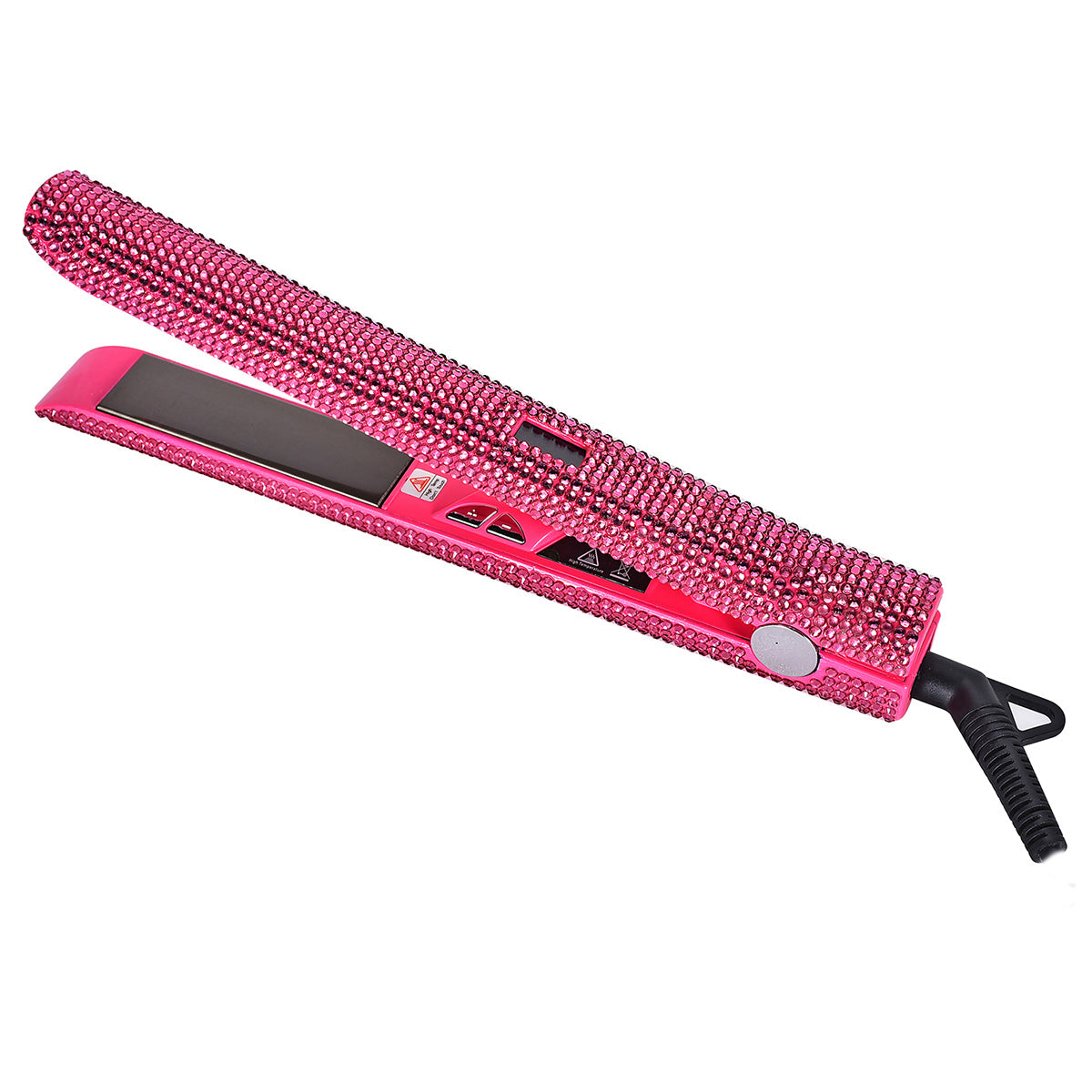 Style like a pro with this 2-in-1 professional hair straightener and curler, encrusted for that extra glam! -