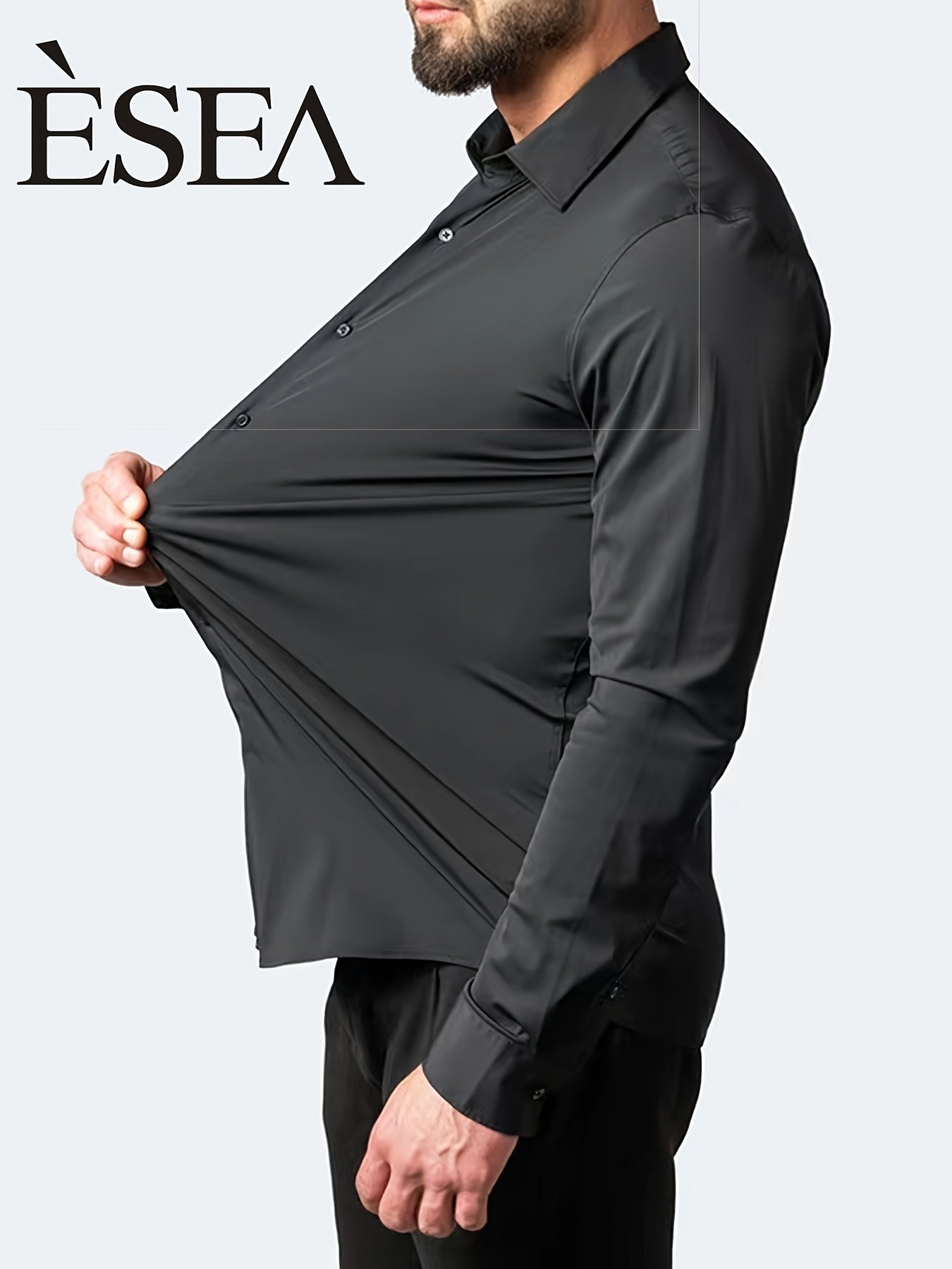 Men'S Slim-Fit Stretch Formal Shirt, Light Business Lapel Long Sleeve Shirt, Men'S Business Shirt Wrinkle-Resistant and Durable Solid Color Formal Long Sleeve Shirt with Buttons and Pockets Suitable for Work, Commuting, Datin -