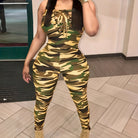 Sleeveless Leopard Print Sexy Jumpsuit, Skinny Camouflage Knitted Jumpsuit, Women's Clothing -