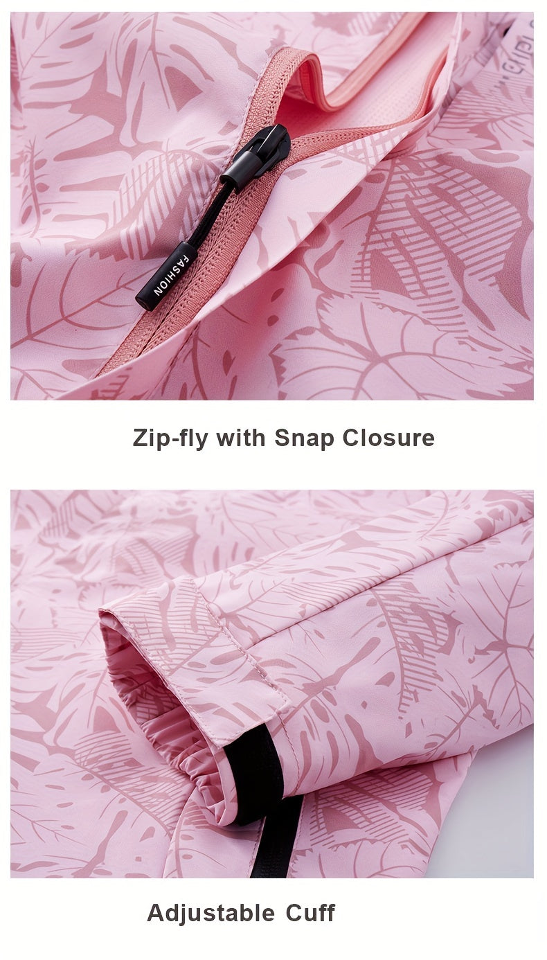 Women'S Windproof Jacket with Full-Zip Front - Lightweight Outdoor Coat, Stand Collar, Non-Stretch Fabric for Hiking, Camping, Travel - Bright Pink Windproof Shell (Spring/Fall/Summer) - Easy-Care Design, Hiking Gear, Camping -