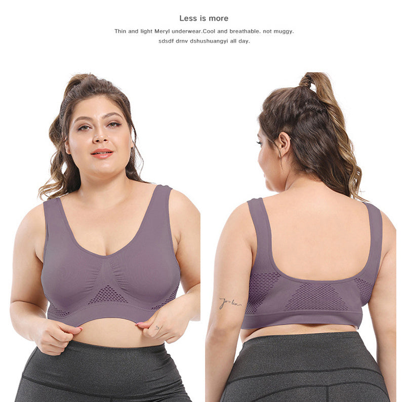 [Gentle Care] Plus Size Seamless Sports Bra for Women - Purple, Breathable Mesh Fabric, Push-Up with Removable Pads, Comfort Fit Vest Style, Sizes 36XL to 40XL, Plus Size Bra -