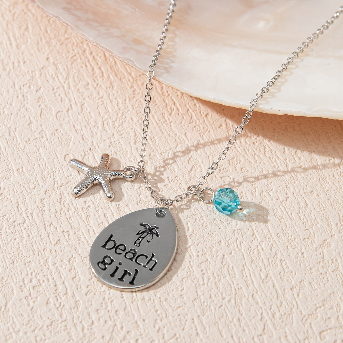 Sea Glass Pendant Necklace Marine Elements Shape Pendant Adjustable Neck Jewelry Summer Beach Style Clothings Accessories -