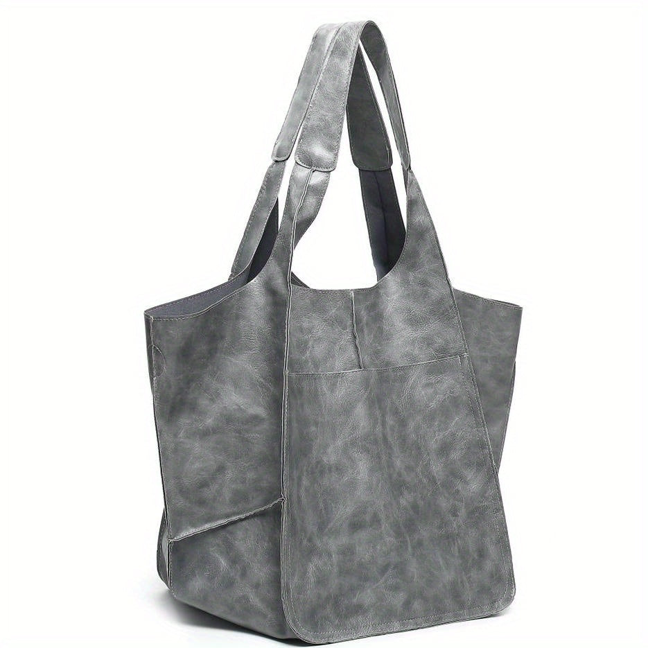 Large Capacity Retro PU Tote Bag For Women - Spacious & Stylish Handbag With Handy Front Pocket For Work, Travel & Everyday Chic -