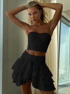 Elegant Sleeveless Strapless Ruffle Hem Skirt Set for Women, Skirts For Women -