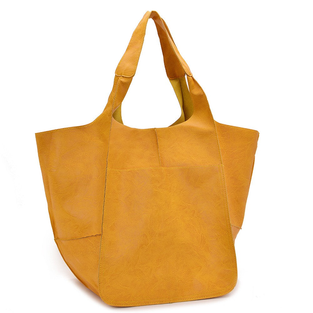 Large Capacity Retro PU Tote Bag For Women - Spacious & Stylish Handbag With Handy Front Pocket For Work, Travel & Everyday Chic -
