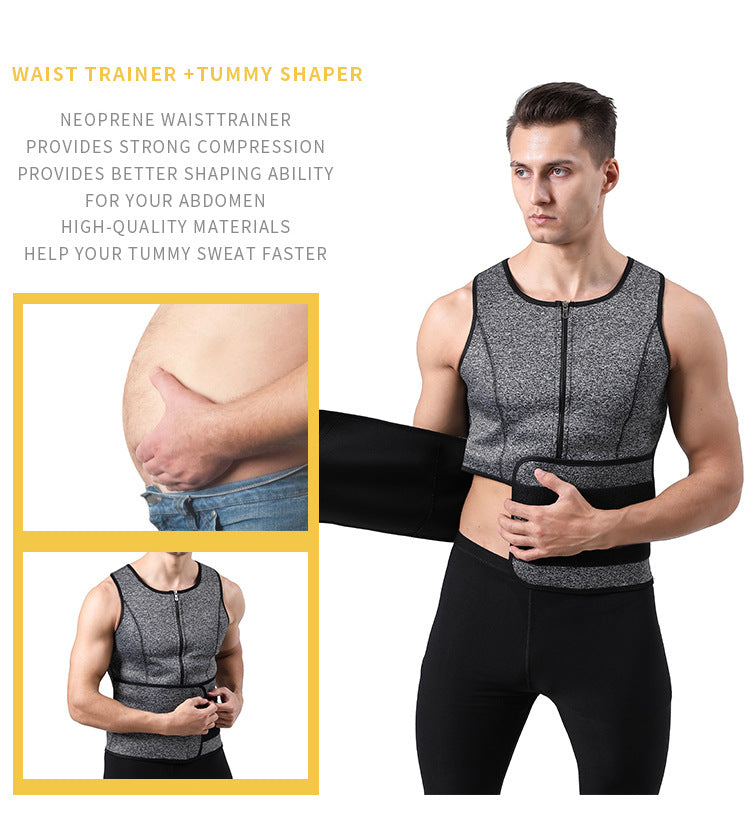 Optimize your workout with this men's adjustable compression tank top and waist trainer set! -