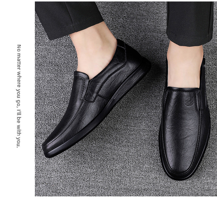 Step into comfort and safety with these men's genuine leather slip-on, slip-resistant shoes! -