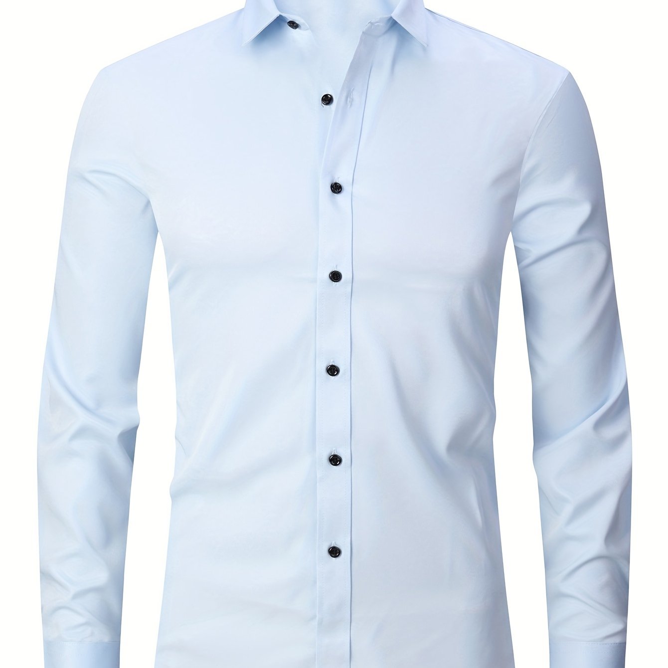 Men'S Slim-Fit Stretch Formal Shirt, Light Business Lapel Long Sleeve Shirt, Men'S Business Shirt Wrinkle-Resistant and Durable Solid Color Formal Long Sleeve Shirt with Buttons and Pockets Suitable for Work, Commuting, Datin -