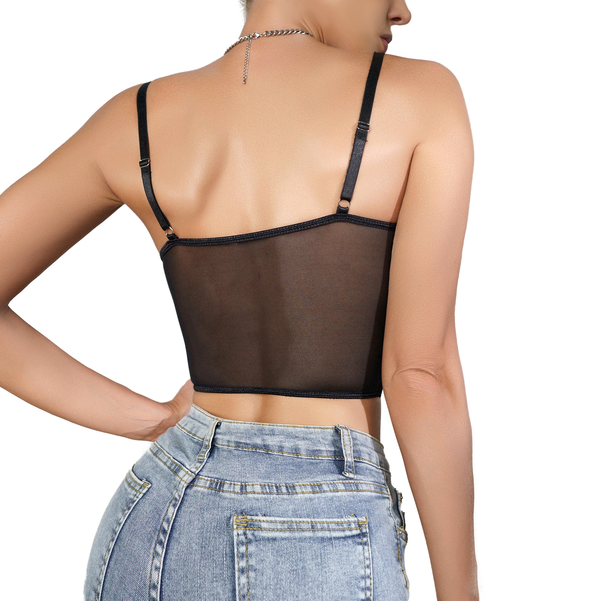 Women's Sexy Black Lace Top - Semi-Sheer V-Neck Camisole with Floral-like Patterns, Form-Fitting Elegant Lingerie for Parties, Dates, Casual Attire - Hand Wash Only -