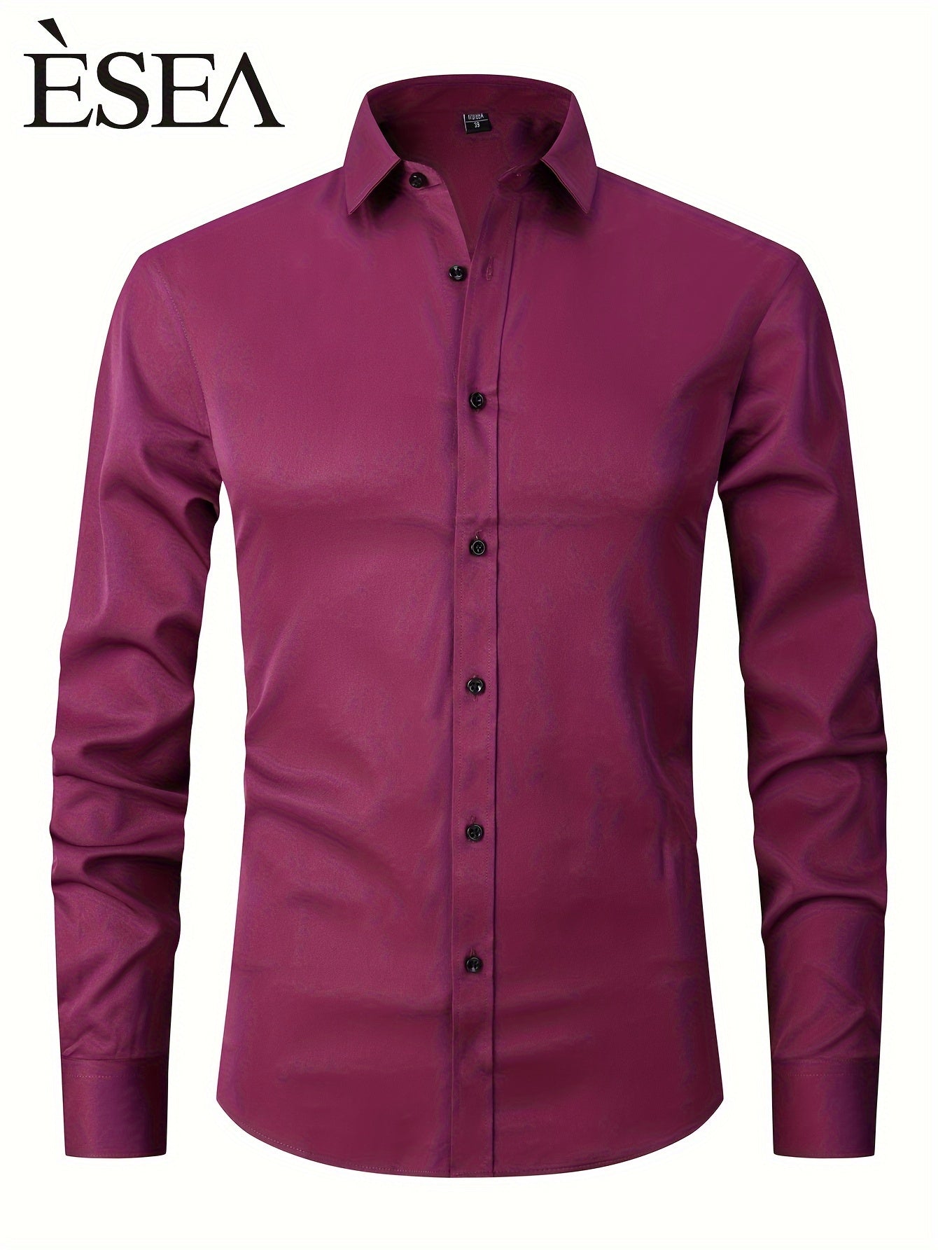 Men'S Slim-Fit Stretch Formal Shirt, Light Business Lapel Long Sleeve Shirt, Men'S Business Shirt Wrinkle-Resistant and Durable Solid Color Formal Long Sleeve Shirt with Buttons and Pockets Suitable for Work, Commuting, Datin -