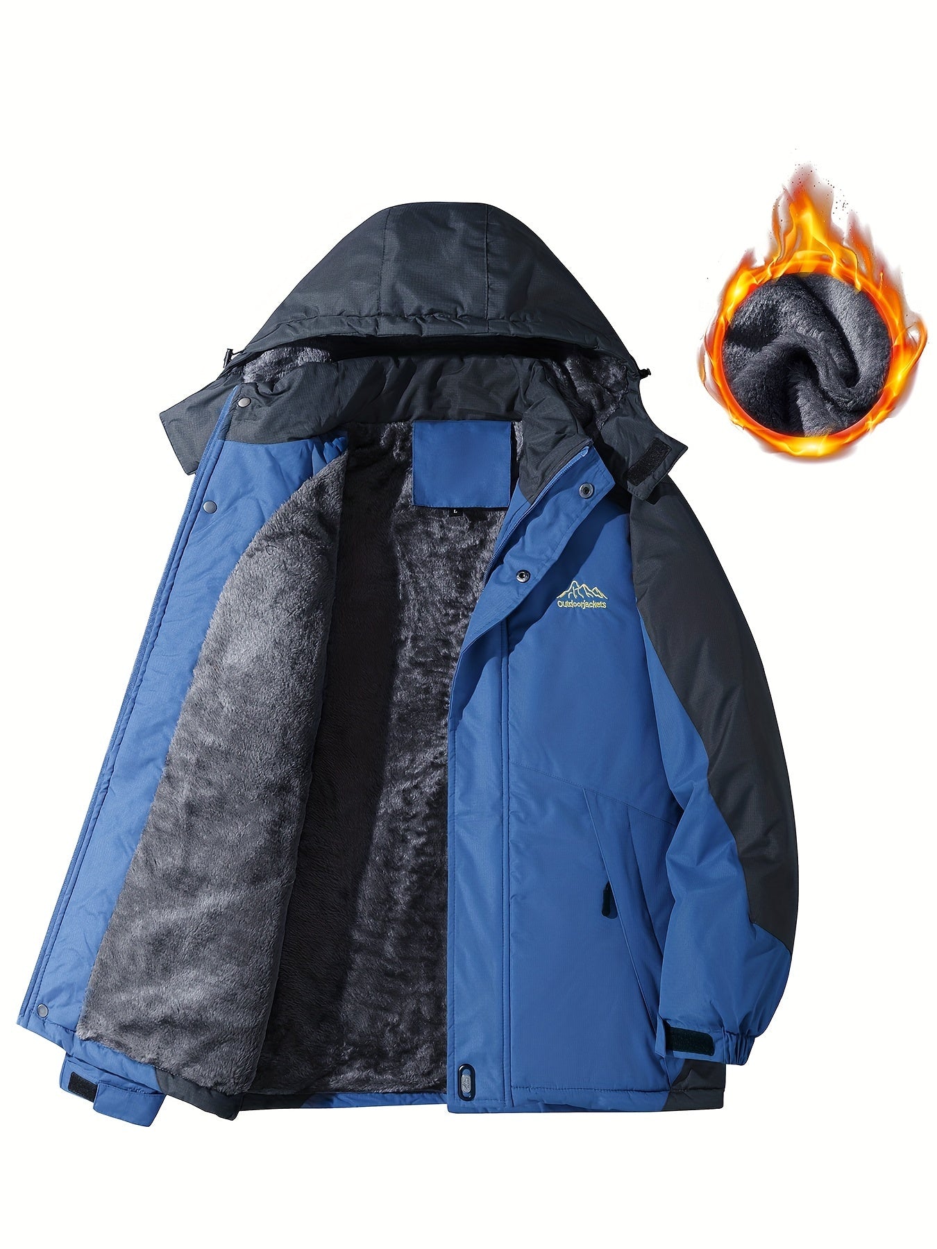 Men'S Casual Color Block Thick Hooded Jacket, Windproof Single-Layer Fleece Jacket for Fall Winter Jacket Gifts -