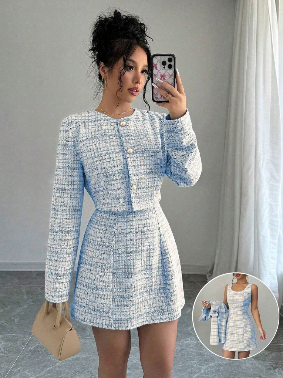 Elevate your style with this fashionable and elegant two-piece dress set for women—perfect for making a chic, polished statement! -