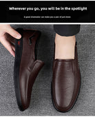 Step into comfort and safety with these men's genuine leather slip-on, slip-resistant shoes! -