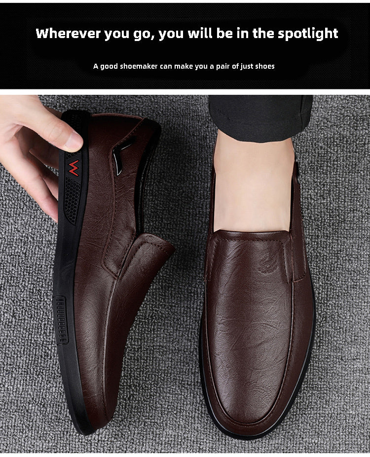 Step into comfort and safety with these men's genuine leather slip-on, slip-resistant shoes! -
