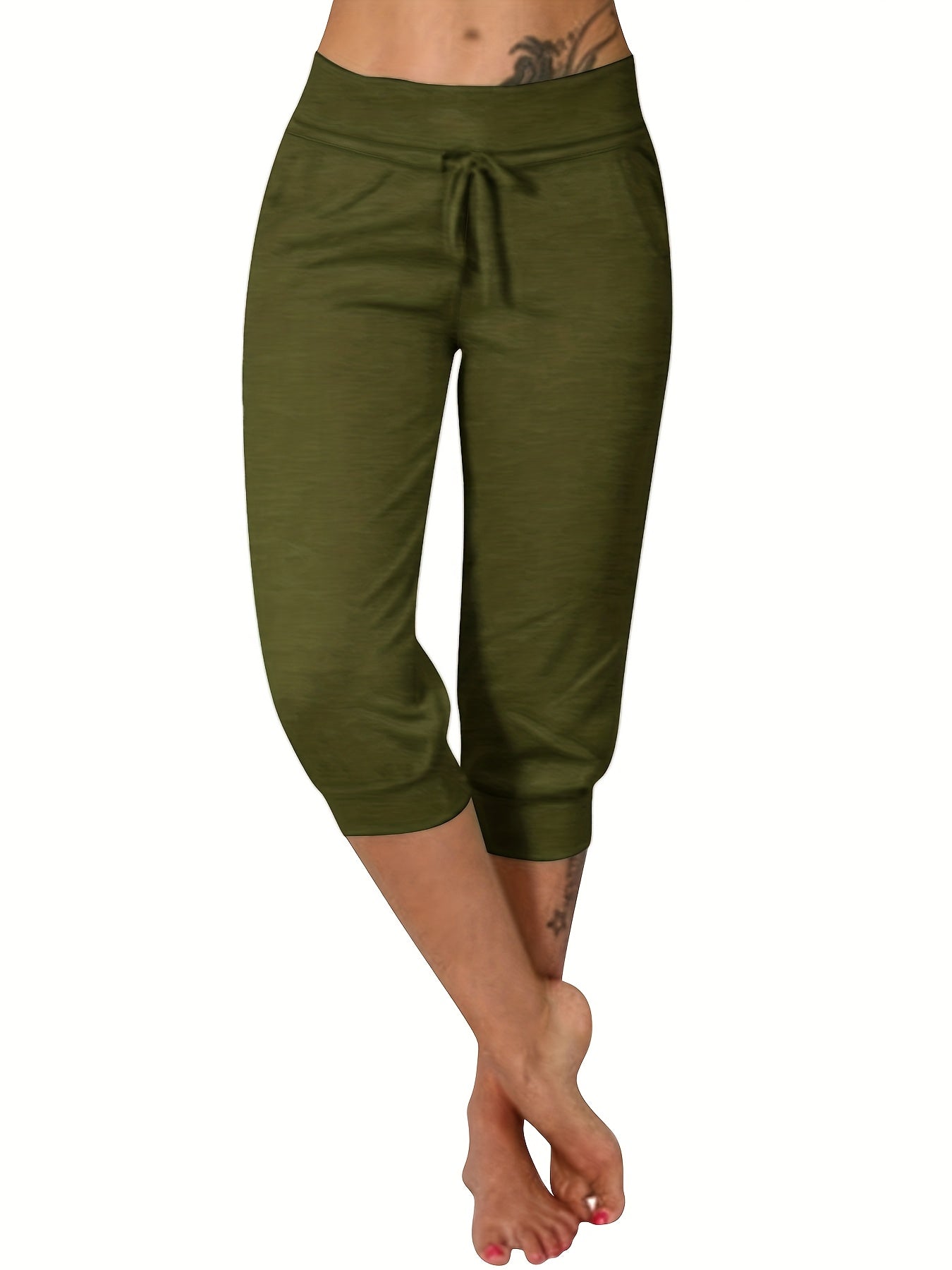 Women'S High-Waist Drawstring Side Pants - Stretchy Polyester Blend, Solid Color Black, Comfortable Casual Style for All Seasons, Everyday Comfort Wear | Highwaist Trousers | Tailored Fit -
