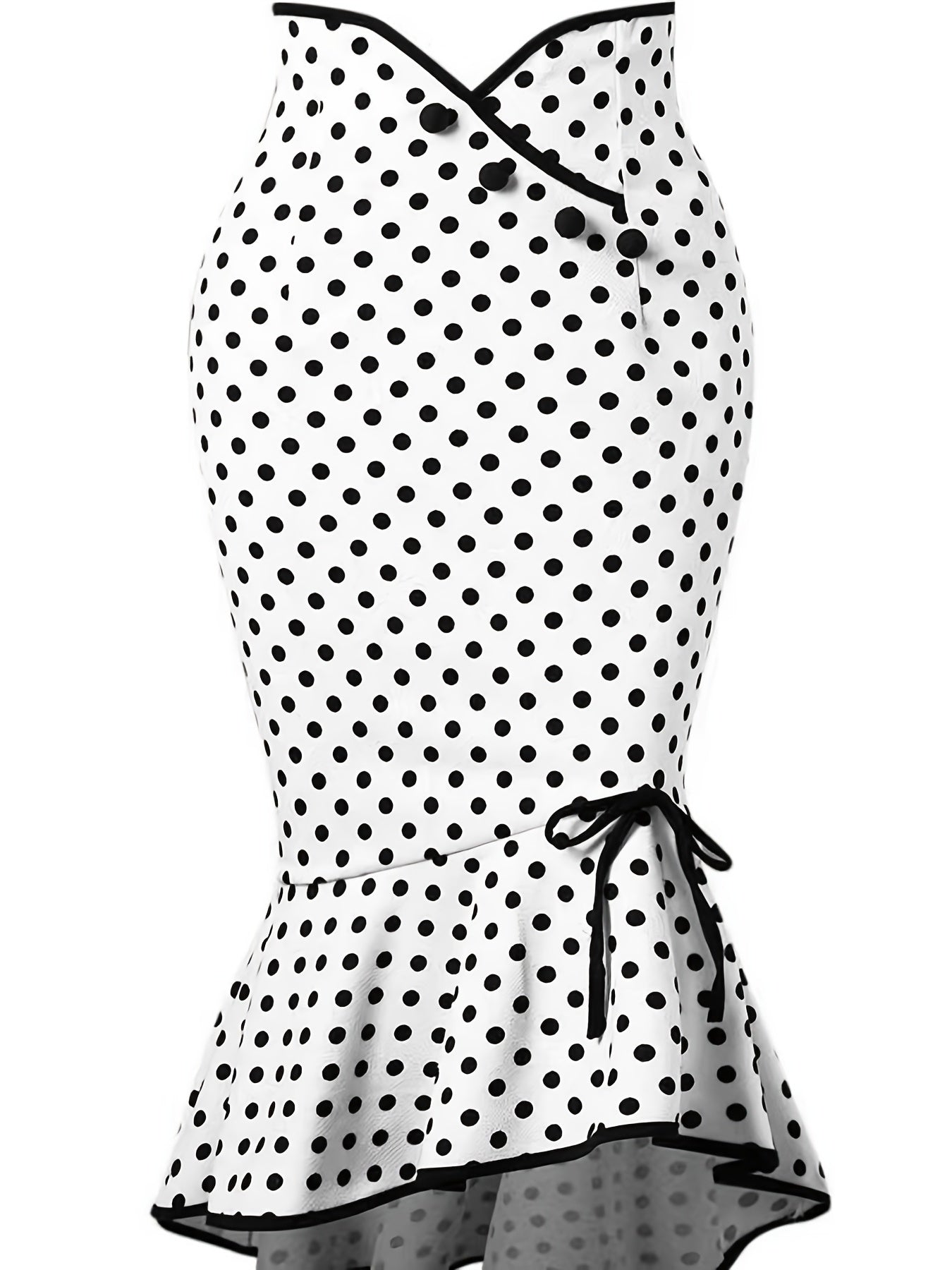 Polka Dot Bodycon Button Lace Up Skirts, Sexy Mature Fishtail Party Skirts, Women's Clothing -