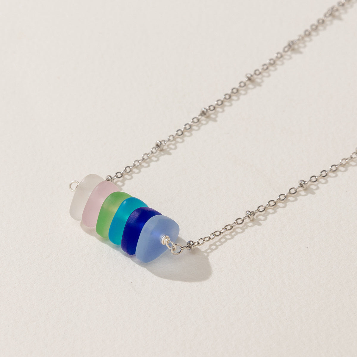 Sea Glass Pendant Necklace Marine Elements Shape Pendant Adjustable Neck Jewelry Summer Beach Style Clothings Accessories -