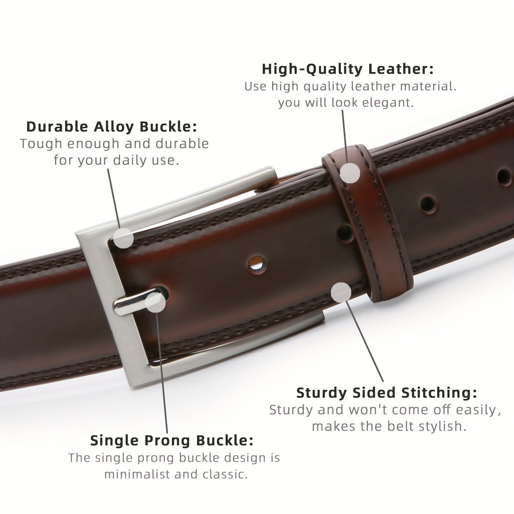 Men's Leather Belt, Fashion & Classic Casual Belt with Single Prong Buckle for Jeans, Pants, Work And Business, Gift for Dad & Husband -