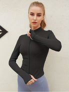 Women's Activewear: Solid Color Full Zipper Jacket With Turtle Neck, Long Sleeve & Thumb Hole For Fitness & Sports -