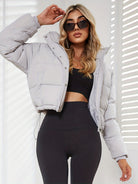 Women's Stylish Black Hooded Puffer Jacket - Casual Short Warm Outerwear with Drawstring Design, Long Sleeves, and Button-Up Front for Winter Comfort, Winter Jacket -