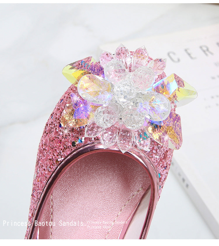 Girls' Elsa Princess High Heel Pumps - Sparkling Glitter Block Heel Shoes with Floral Embellishments, Lightweight Faux Cover for Spring & Fall, Weddings, Parties, Casual Wear, Shoes for Girls, Wedding Guest Shoes, Elegant Sho -