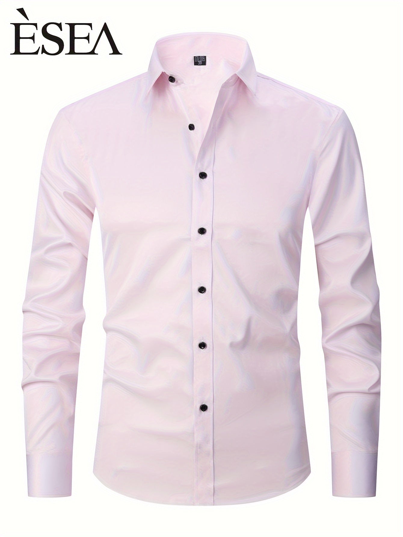 Men'S Slim-Fit Stretch Formal Shirt, Light Business Lapel Long Sleeve Shirt, Men'S Business Shirt Wrinkle-Resistant and Durable Solid Color Formal Long Sleeve Shirt with Buttons and Pockets Suitable for Work, Commuting, Datin -