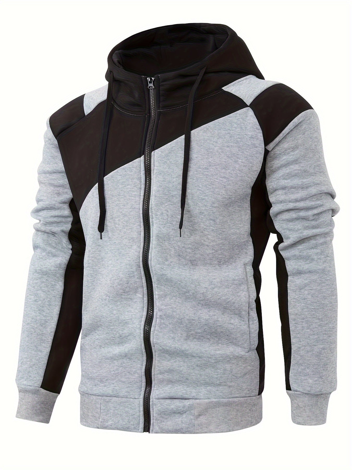 Men's Casual Color Block Zip Up Jacket With Hood - Varsity Style - Soft Fleece Lining - Perfect for Fall/Winter - Ideal Gift for Teenagers & Young Adults -