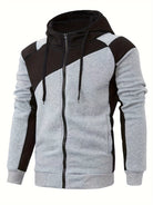 Men's Casual Color Block Zip Up Jacket With Hood - Varsity Style - Soft Fleece Lining - Perfect for Fall/Winter - Ideal Gift for Teenagers & Young Adults -