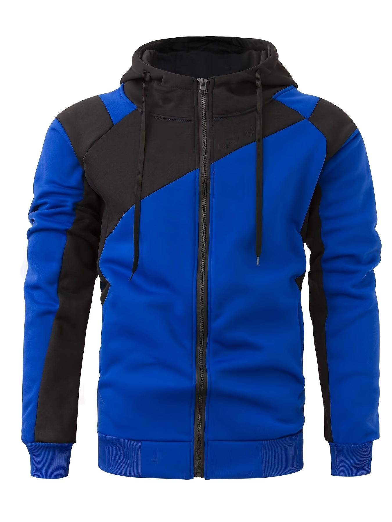 Men's Casual Color Block Zip Up Jacket With Hood - Varsity Style - Soft Fleece Lining - Perfect for Fall/Winter - Ideal Gift for Teenagers & Young Adults -