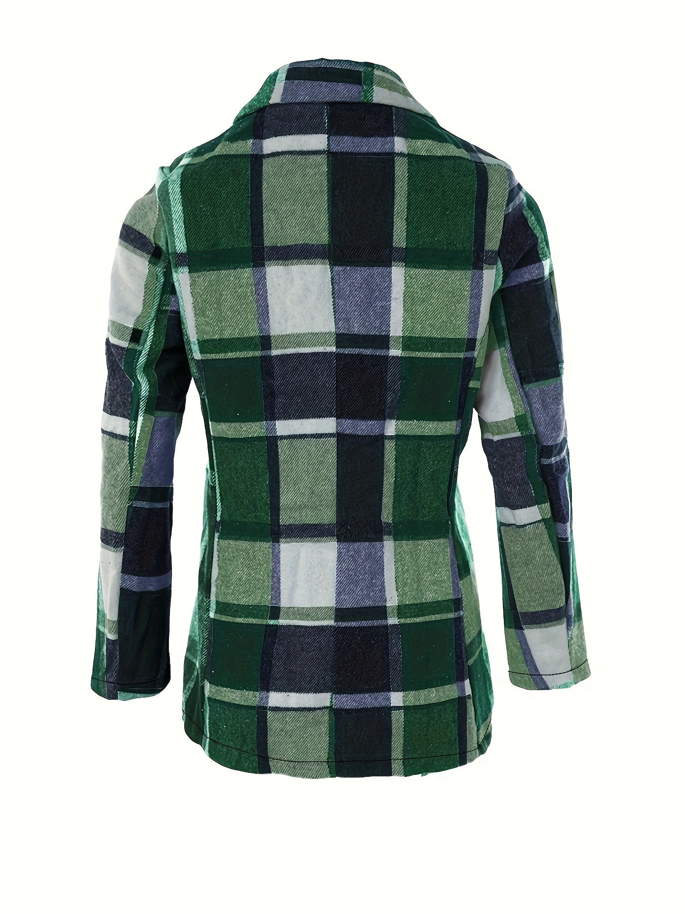 Plaid Button Down Long Sleeve Lapel Coat, Fashion Winter Blazer, Women's Clothing -