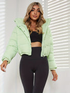 Women's Stylish Black Hooded Puffer Jacket - Casual Short Warm Outerwear with Drawstring Design, Long Sleeves, and Button-Up Front for Winter Comfort, Winter Jacket -