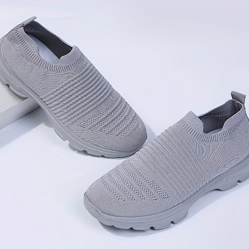 Women's Knit Soft Sole Breathable Mesh Sneakers, Solid Color Slip On Shoes, Women's Footwear -