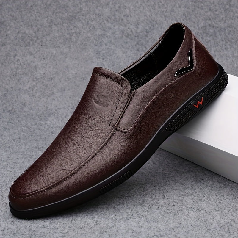 Step into comfort and safety with these men's genuine leather slip-on, slip-resistant shoes! -