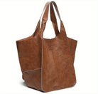 Large Capacity Retro PU Tote Bag For Women - Spacious & Stylish Handbag With Handy Front Pocket For Work, Travel & Everyday Chic -