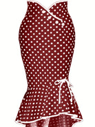 Polka Dot Bodycon Button Lace Up Skirts, Sexy Mature Fishtail Party Skirts, Women's Clothing -